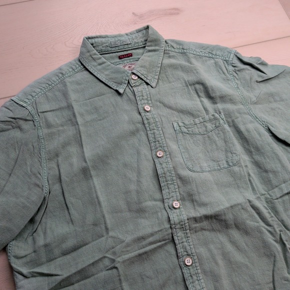 Fatface Other - FatFace Shirt Mens M Aqua Marine Green Cotton Linen Blend Short Sleeve Button Up